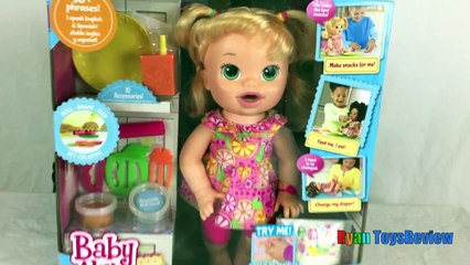 BABY ALIVE EATS PLAY DOH AND POOP IT OUT Snackin' Sara kids toys playdough Ryan ToysReview