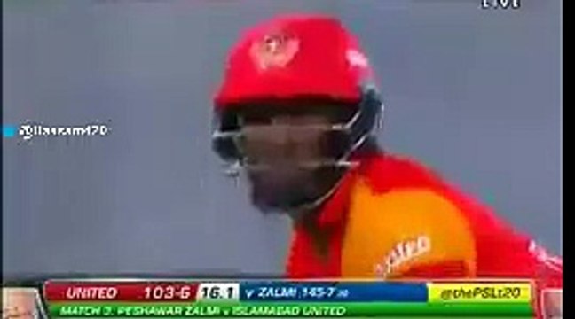 peshawar zlmi vs isamabad unitedMuhammad Asghar takes the wicket of the skipper Misbah-Ul-Haq. #ZalmiKaWaar