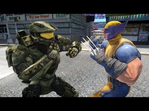 Halo Master Chief vs Wolverine - EPIC BATTLE - Grand theft Auto