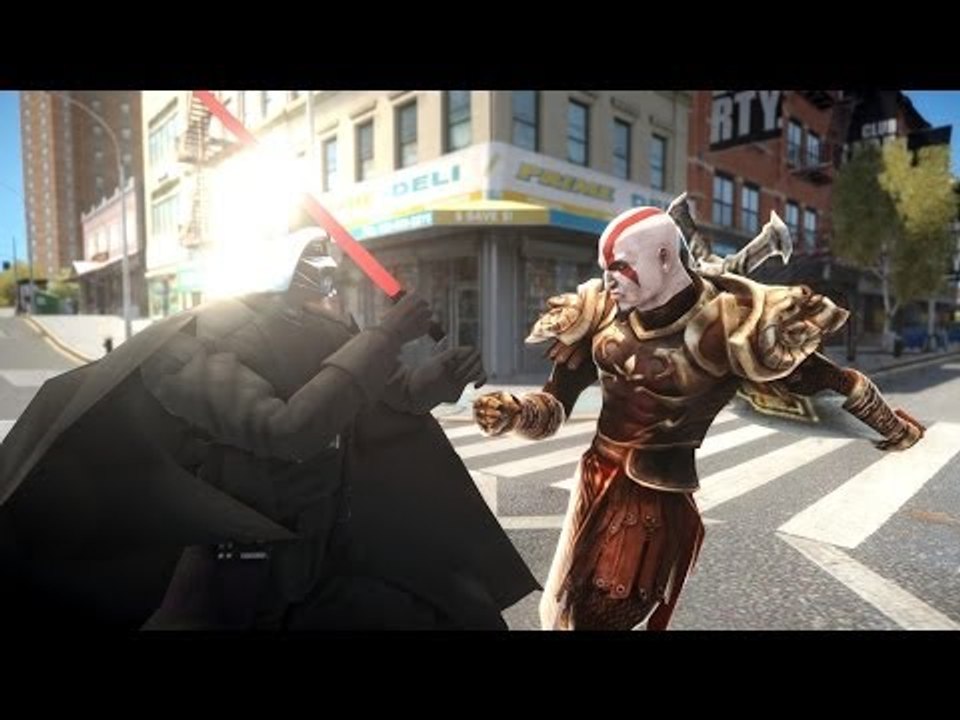 Darth Vader vs Kratos - EPIC BATTLE - Grand Theft Auto