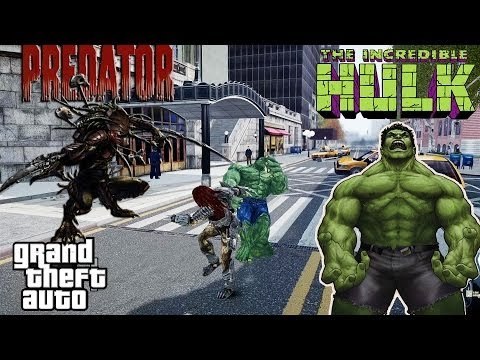 PREDATOR VS HULK | THE INCREDIBLE HULK FIGHTS PREDATOR | GREAT BATTLE | GRAND THEFT AUTO 4
