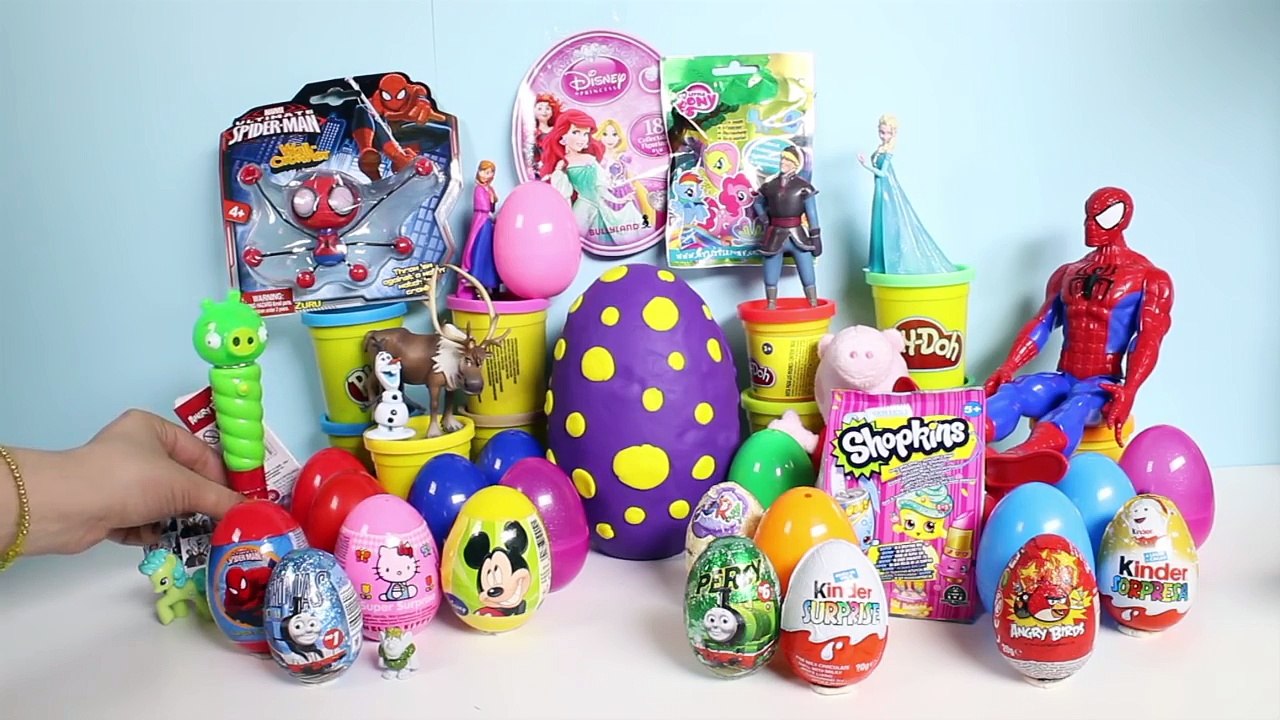 Spider-Man Surprise Eggs Angry Birds Thomas Play Doh Giant Egg Shopkins Toys Peppa Pig and More!