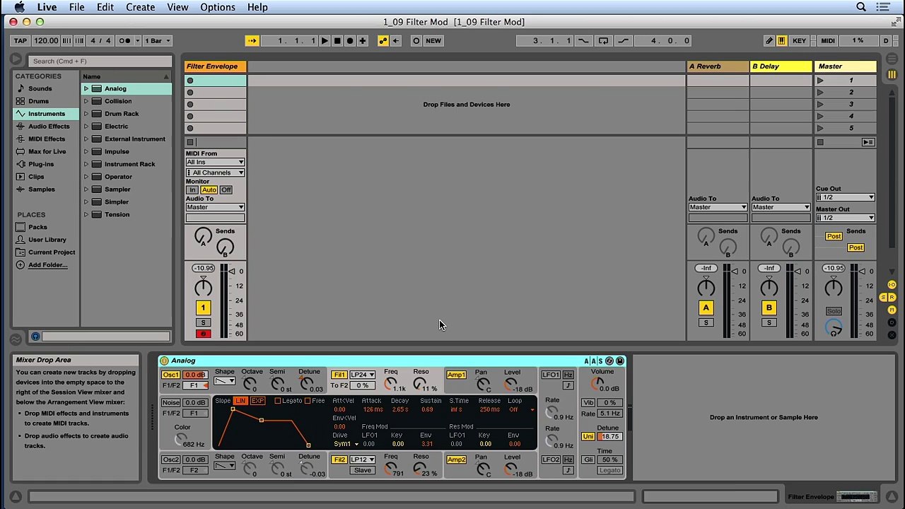 Up and Running with Ableton Analog 012 Creating motion with filter modulation
