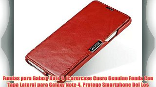 Fundas para Galaxy Note 4 icarercase Cuero Genuino Funda Con Tapa Lateral para Galaxy Note