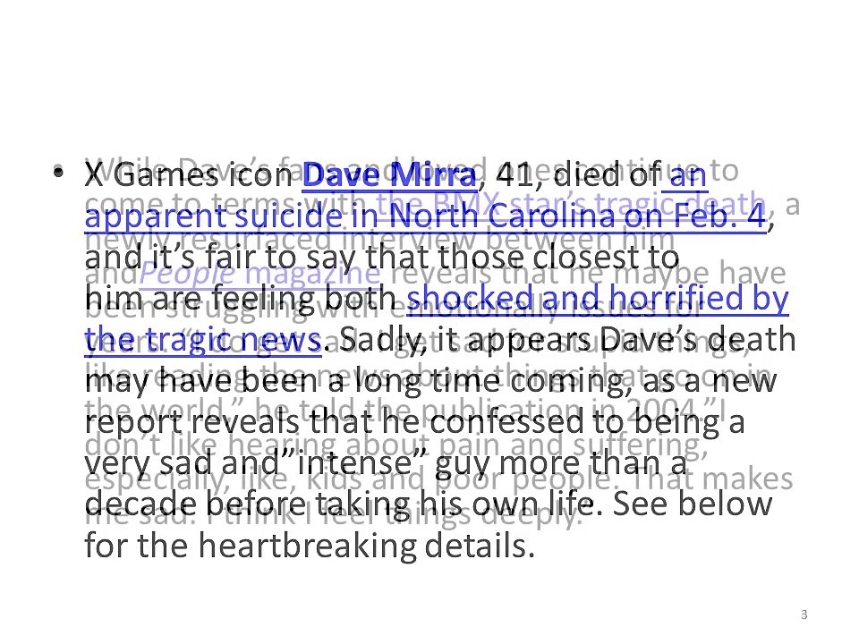 Dave Mirra Shockingly Confessed ‘Deeply’ Sad Before Suicide — Interview