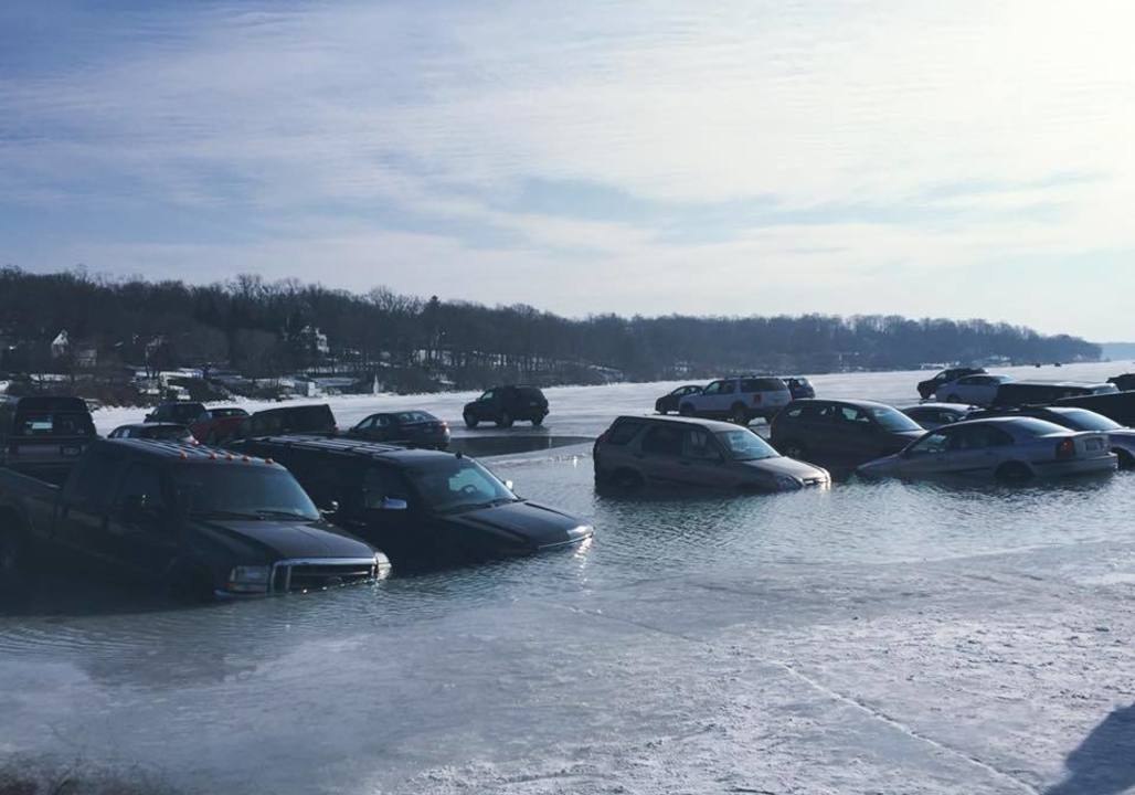 Ice Parking Lot Collapse Leaves Vehicles Submerged in Wisconsin