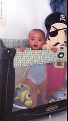 funny baby coughing while try keep laughing