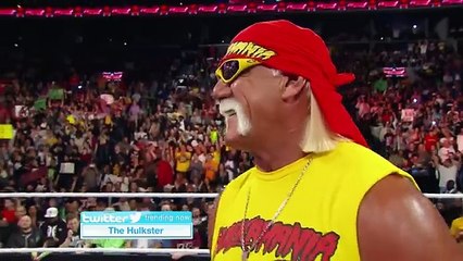 Arnold Schwarzenegger and Joe Manganiello join Hulk Hogan in the ring_ Raw, March 24, 2014