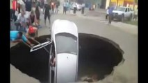 WATCH: Giant sinkhole in road swallows Car with family inside in Trujillo, Peru