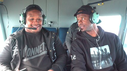 Ike and MJD tour Super Bowl City from a blimp