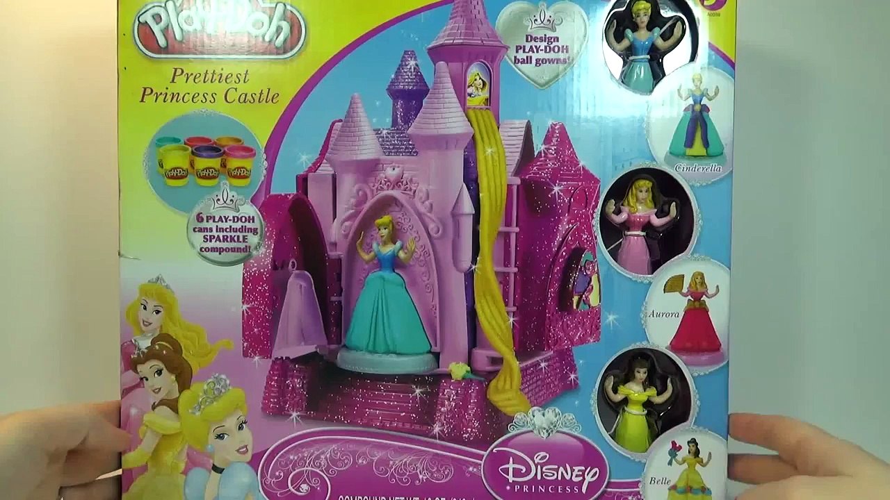 Play Doh Prettiest Princess Castle with Disney Princess Belle Cinderella Aurora Playdough Playset