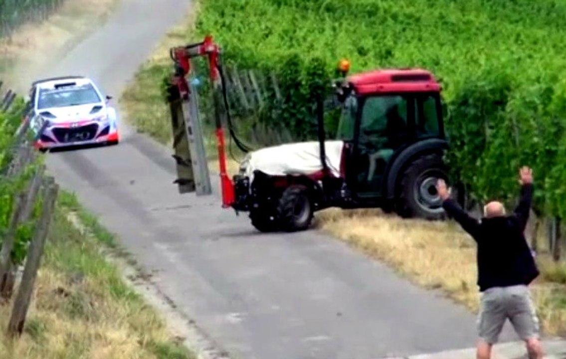 Rally Car Almost Hits Tractor During Race