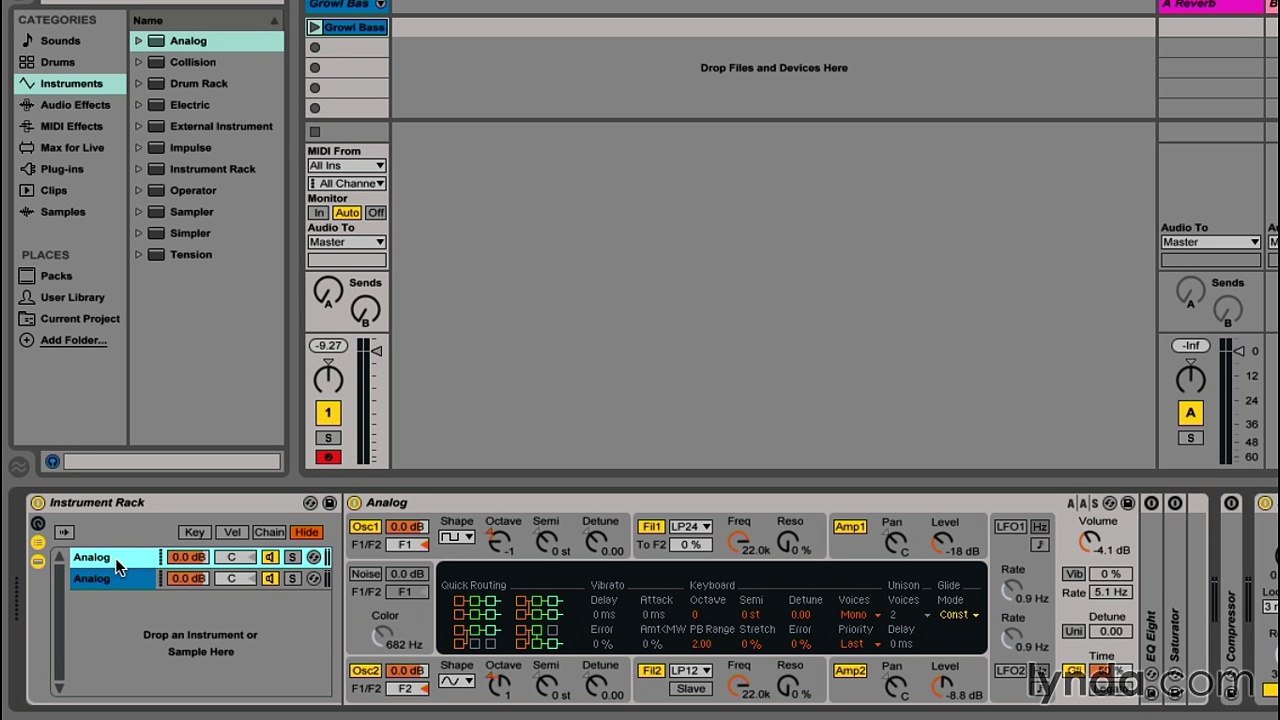 Up and Running with Ableton Analog 018 Creating a growl bass sound
