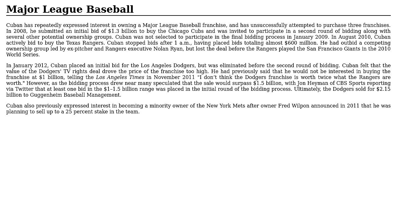 Major League Baseball - Mark Cuban