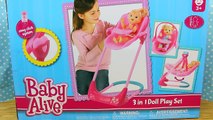 Baby Alive 3 in 1 Doll Play Set ❤ Car Seat Travel System, High Chair & Furniture Swing Dis