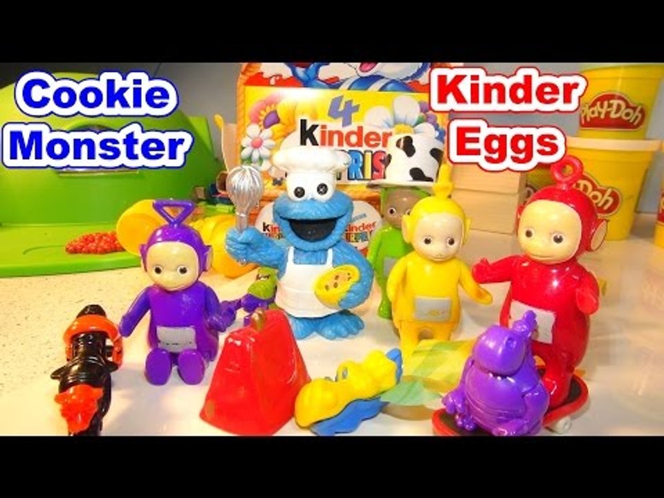 Cookie Monster Chef gives Kinder Egg Surprise to The Teletubbies by Top YouTube Channel for Kids