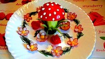 Мухоморы. Украшения из помидора и огурца. Украшения из овощей. Decoration of vegetables.