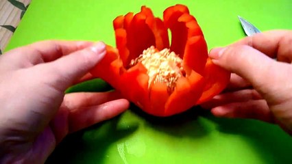 Хризантема из перца! Chrysanthemum of pepper! Украшения из овощей! Decoration of vegetables!