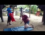 Elephant doing body massage to girls !!!