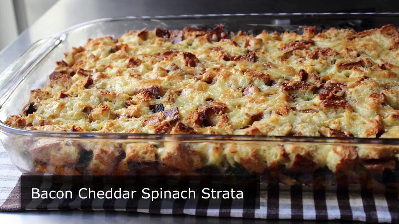 Bacon Cheddar & Spinach Strata - Bacon Cheddar & Spinach Breakfast Casserole