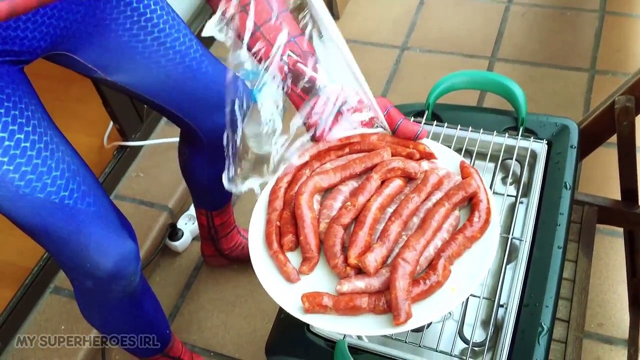 Spiderman Captain America In Real Life Cooking Barbecue Prank! - My Superheroes IRL
