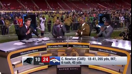 Aqib Talib Falls on Set...Pops Back Up in Excitement! _ Super Bowl 50 Post Game