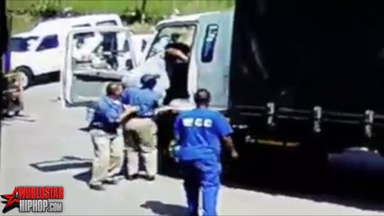 Guys Use A Forklift To Help A Big Woman Get In A Truck