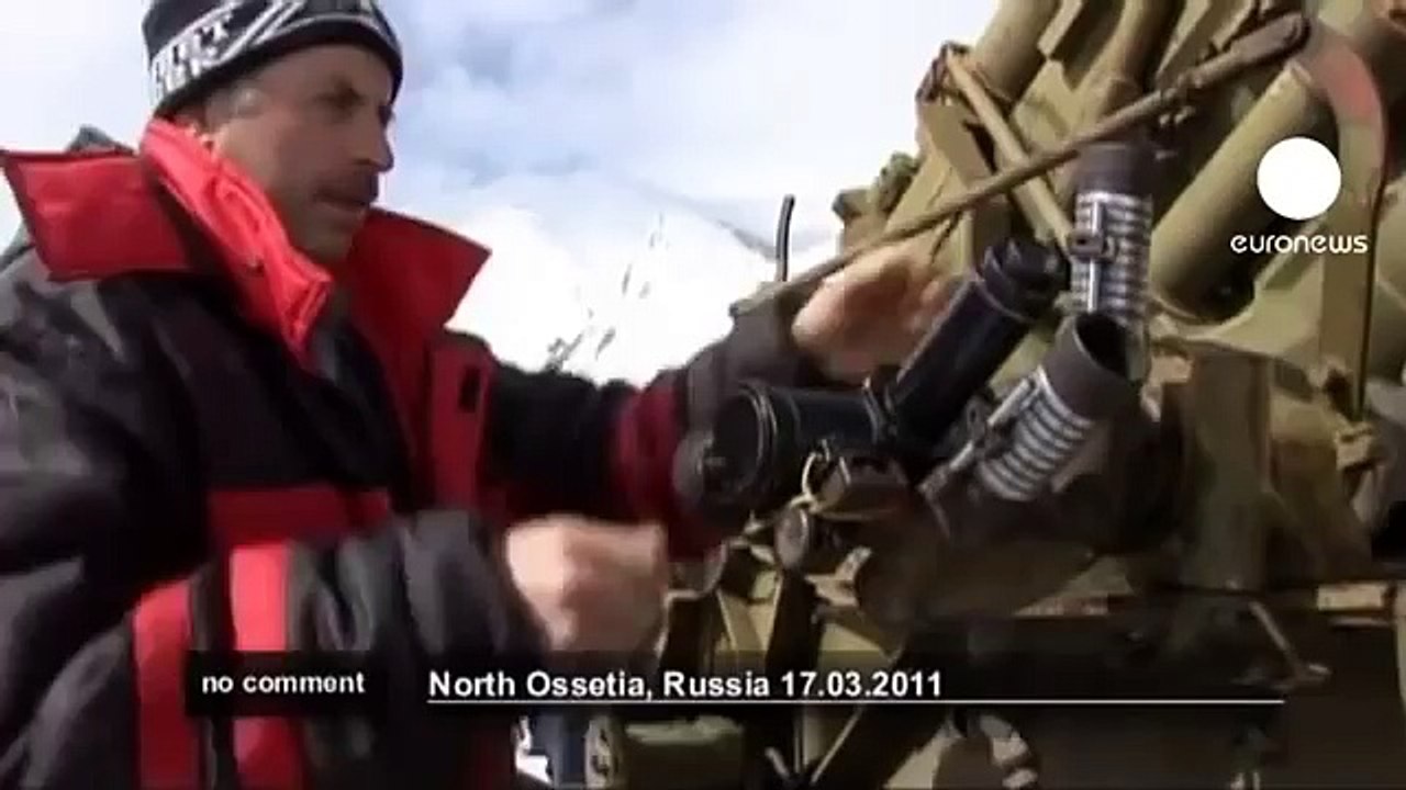 Russian soldiers create avalancheart by firing illery