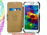 iCareR. Funda de piel con tapa cubierta de cuero real para para Samsung Galaxy S5 (SM-G900F