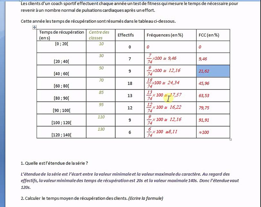 devoir de statistiques en seconde
