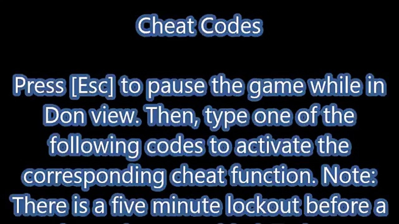 The Godfather 2 Cheats, Cheat Codes for PC