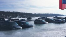 Oops! Cars parked on Wisconsin's frozen Lake Geneva sink into the water
