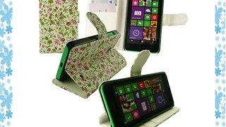 Emartbuy® Nokia Lumia 635 Funda Wallet Soporte Carcasa Case Cover PU Cuero Floral Rosa / Verde