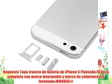 Repuesto Tapa trasera de batería de iPhone 5 Plateado/Blanco completa con marco intermedio