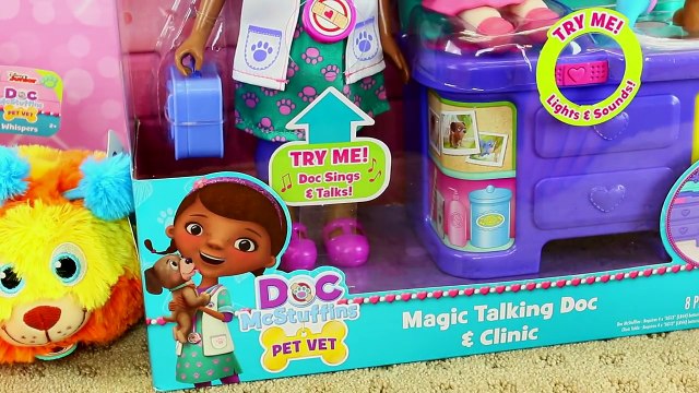Doc McStuffins Pet Vet Magic Talking Doc & Clinic Disney Findo & Whispers Check Up + Chubb