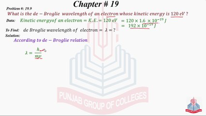 Problem No 19.9 : What is the de-Broglie wavelength of an electron ......