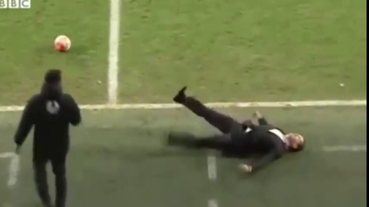 Graham Westley Pretends To Be Knocked Out - West Brom v. Peterborough 2016 FA Cup