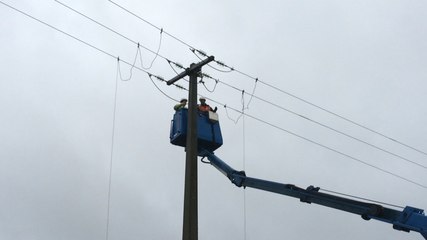 Les agents d'ERDF réparent une ligne moyenne tension