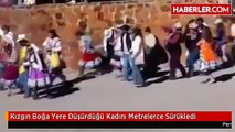 Kızgın Boğa Yere Düşürdüğü Kadını Metrelerce Sürükledi