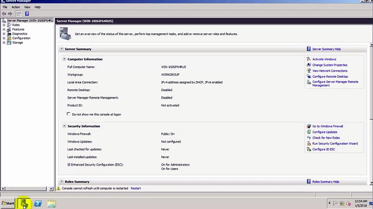 Disable internet enhanced security in windows server 2008