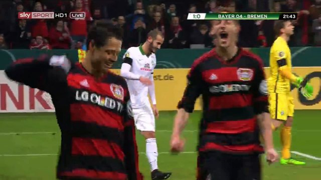 Chicharito (Penalty) GOAL - Bayer Leverkusen 1 - 0 Werder Bremen - DFB Pokal - 09-02-2016