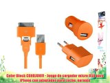 Color Block CBNRJUNIV - Juego de cargador micro USB para iPhone con adaptador para coche naranja