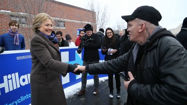 Hillary Clinton in N.H., greeted by supporters from the U.K.