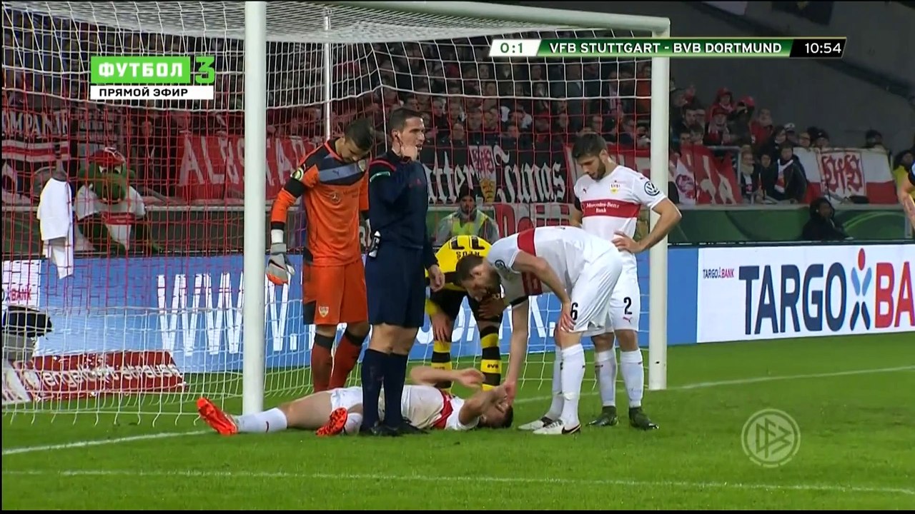 Scary moment for Toni Sunjic. VfB Stuttgart v. Dortmund - 09-02-2016 DFB Pokal