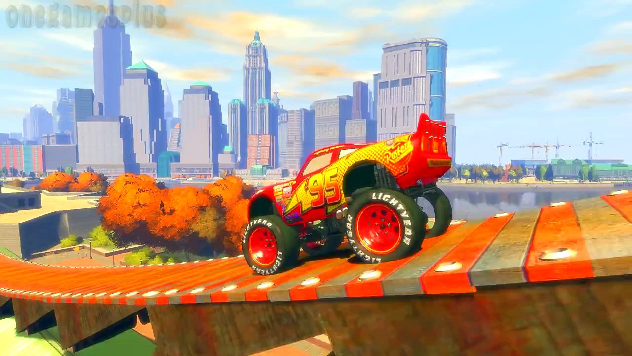 Disney car Lightning McQueen Monster Jam race the city