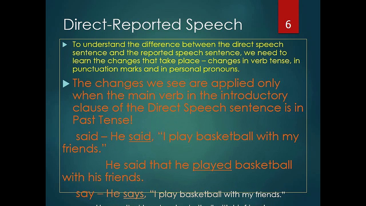 Grammar lesson about direct and reported speech