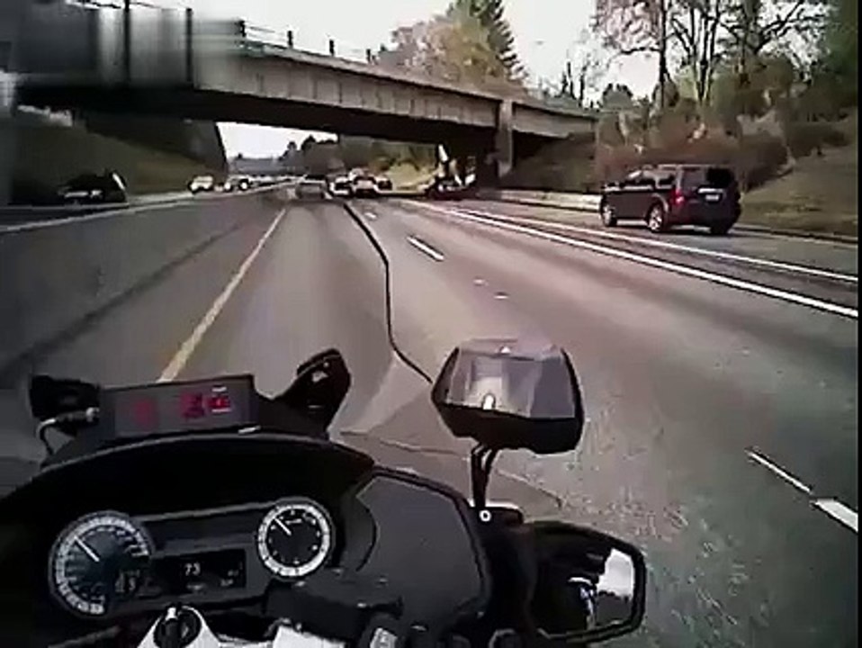Close Call For Cop On Motorcycle (Volume Alert)