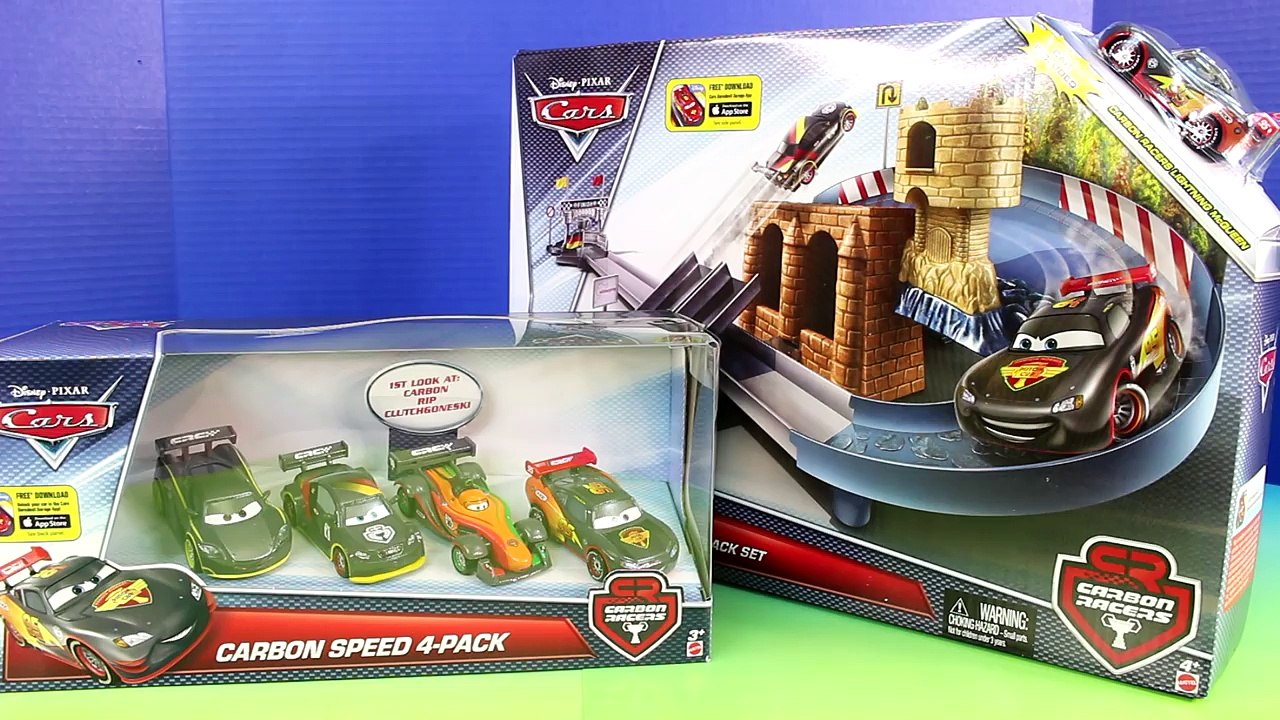 Disney Pixar Cars Lightning McQueen Carbon Speed 4 Pack & Double Lane Duel Track Set