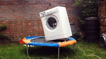 A Brick, Inside a Washing Machine, on a Trampoline Because Science