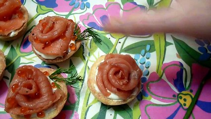 Закуски из красной рыбы. Розы и Елочка. Decoration of vegetables